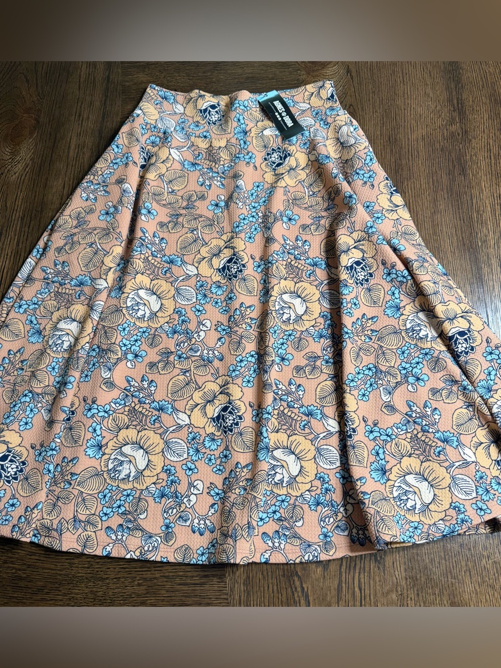 NWT Agnes and Dora Floral A-Line Midi Skirt in Peach and Blue small